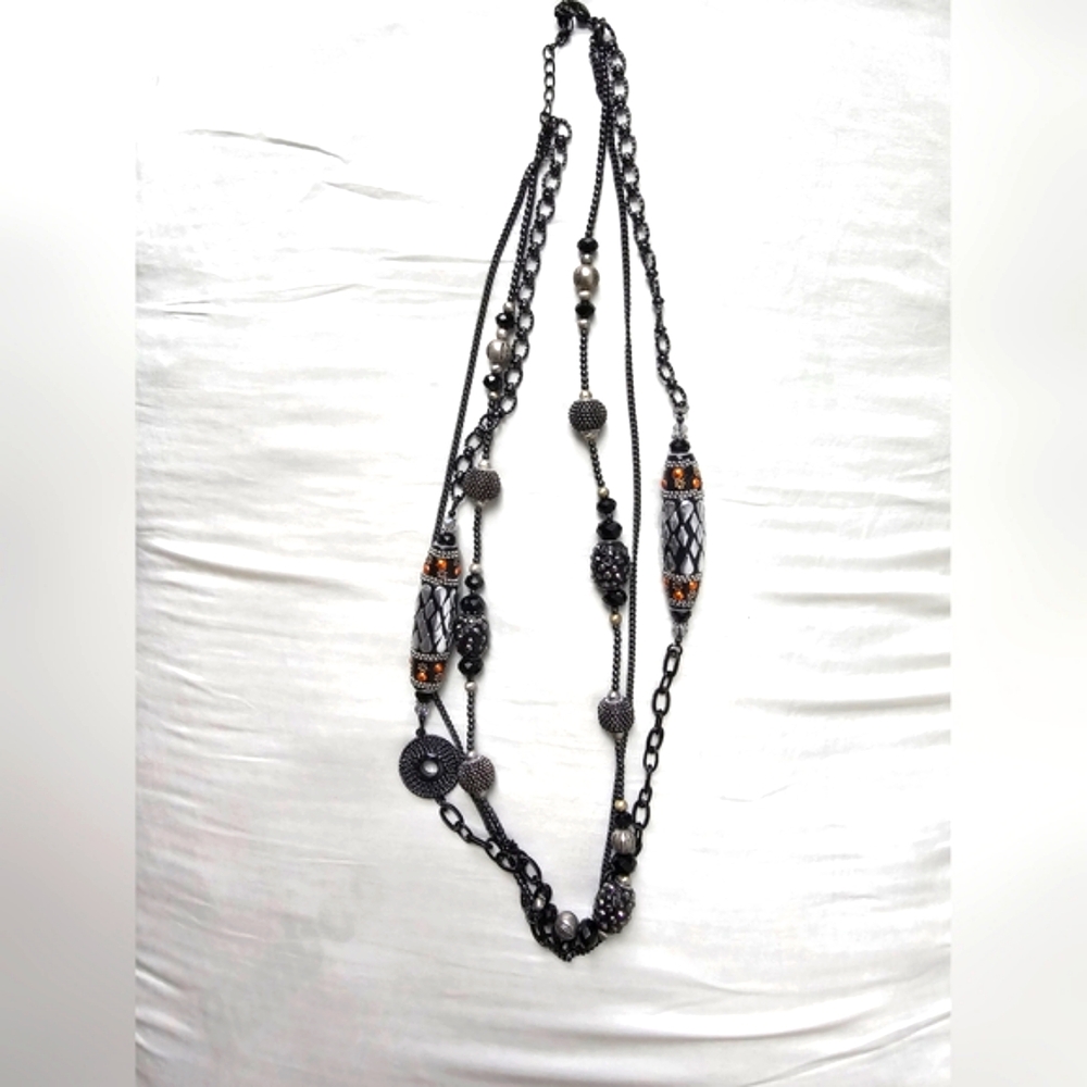 VINTAGE Fifth Avenue Collection 3 tier long vintage necklace, black and silver